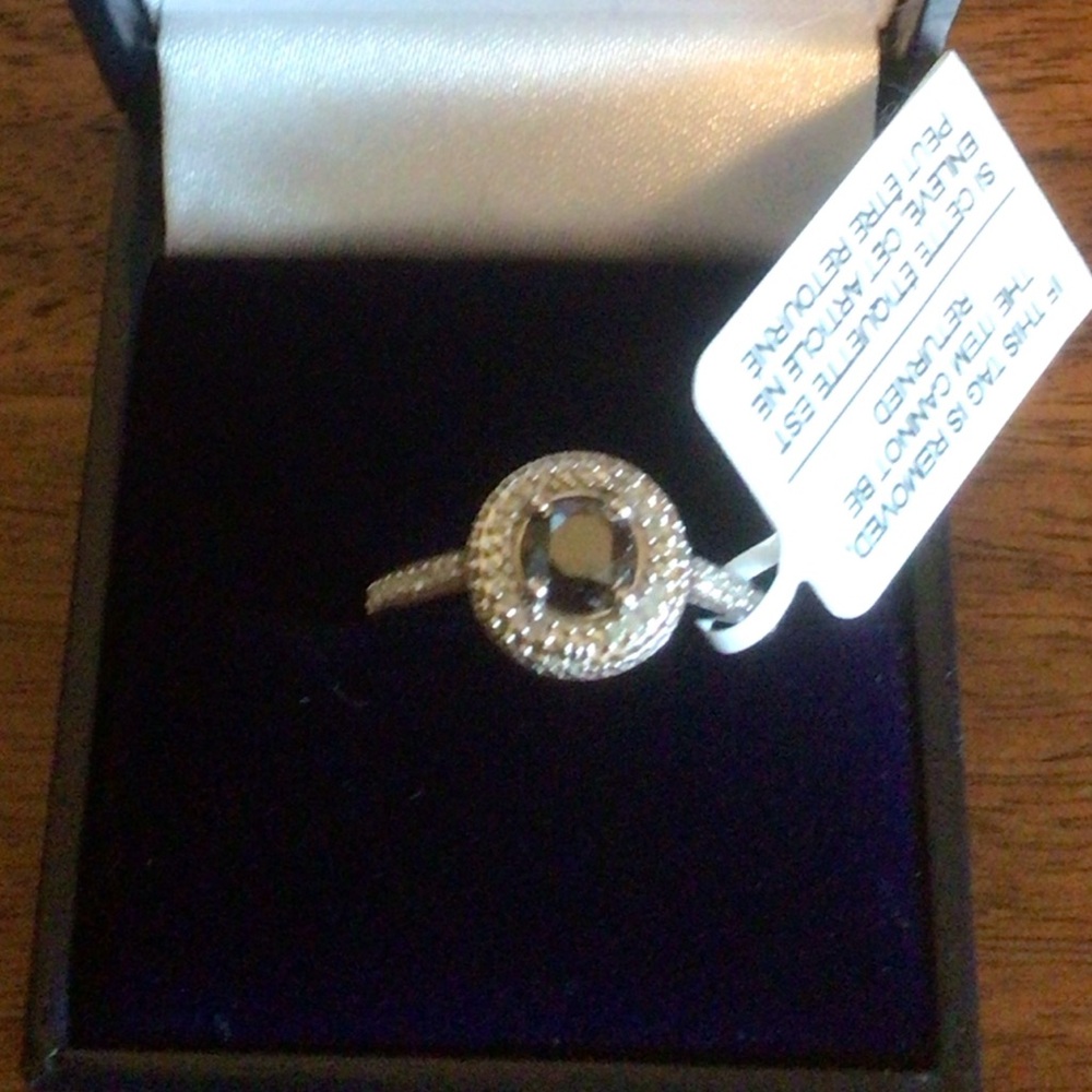 Sterling Silver Black & White Diamond Halo Ring